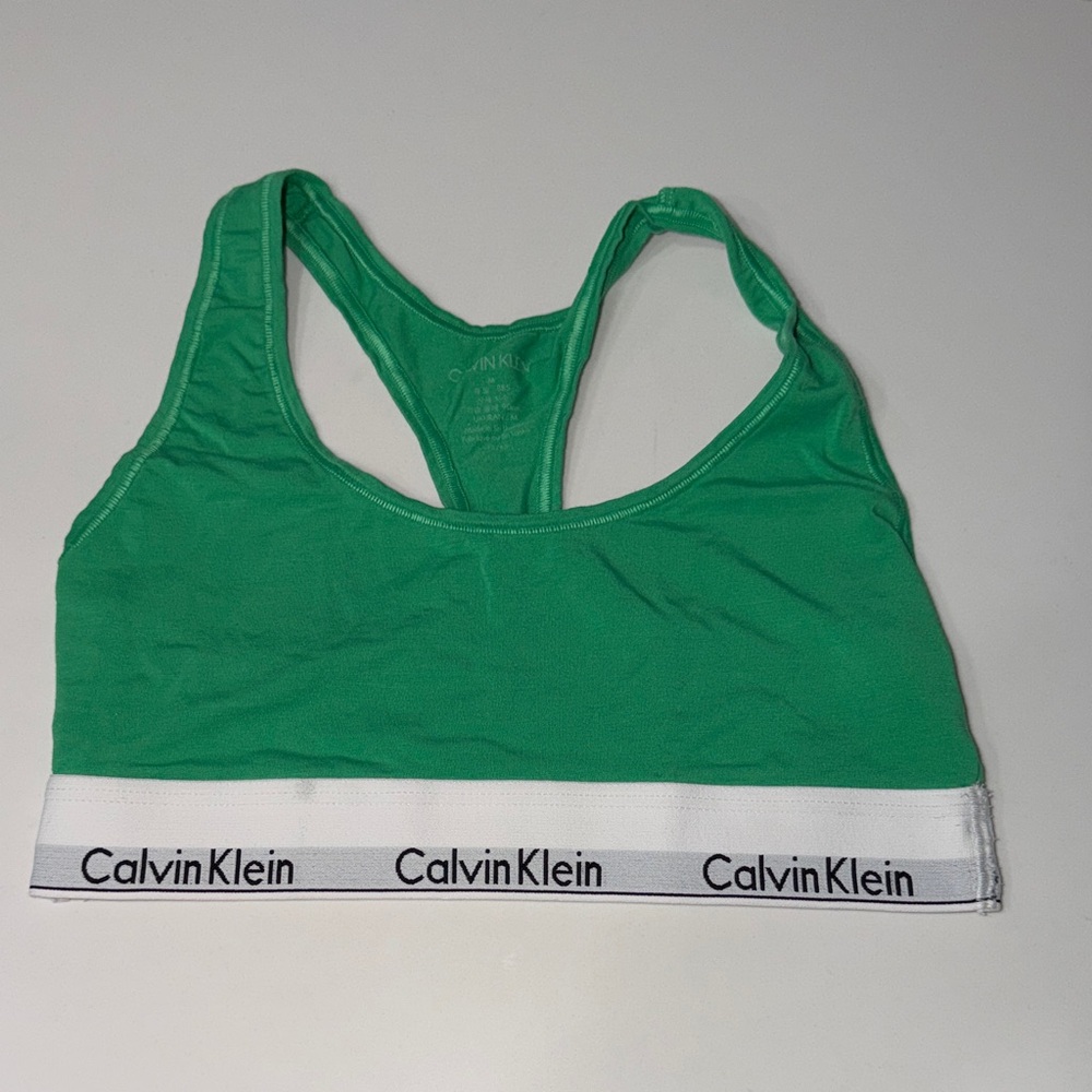 Calvin Klein Emerald Green Racerback Bralette with White Logo Band ~ M